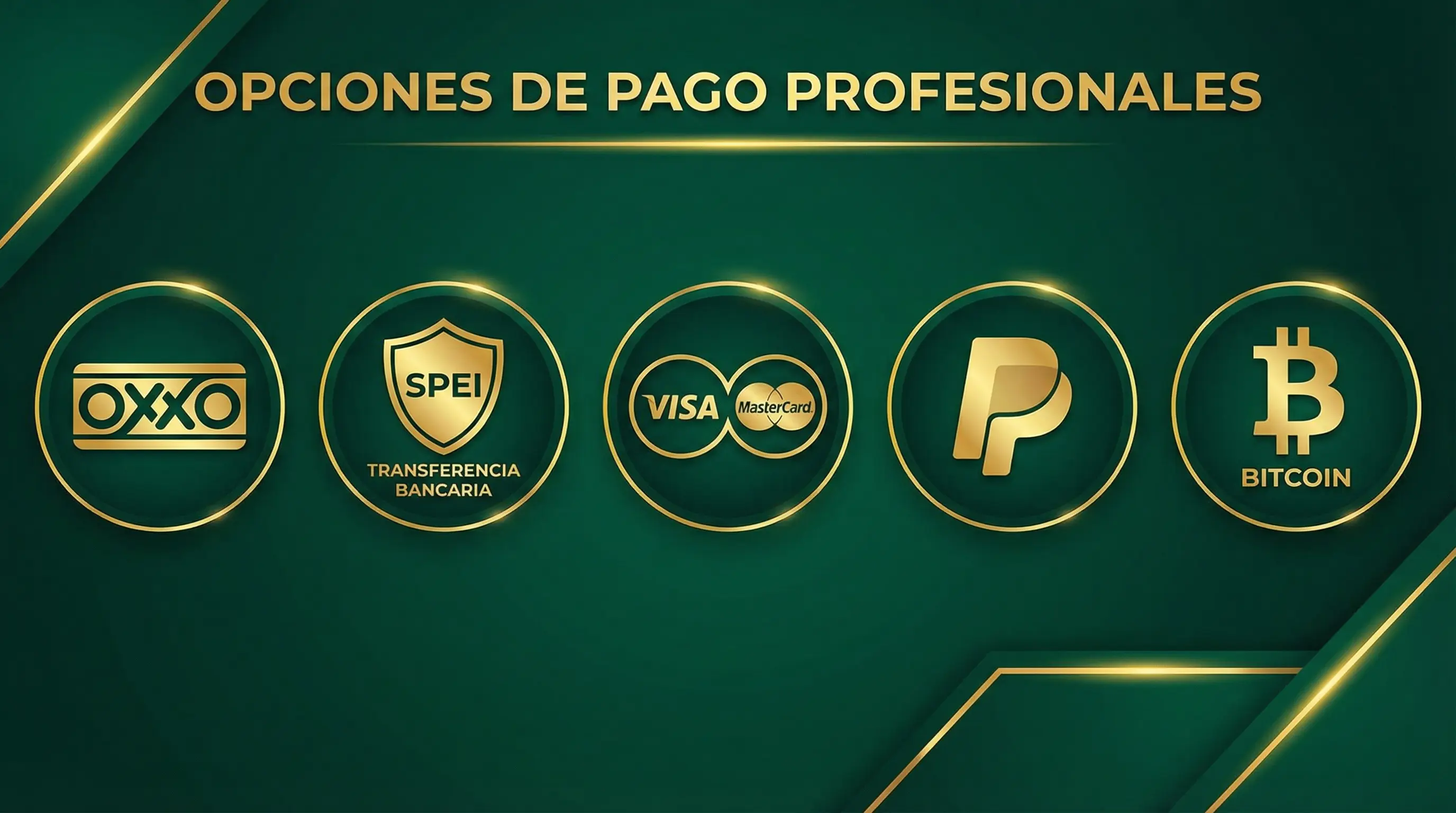 Métodos de pago: OXXO, SPEI, Visa, Mastercard, Bitcoin